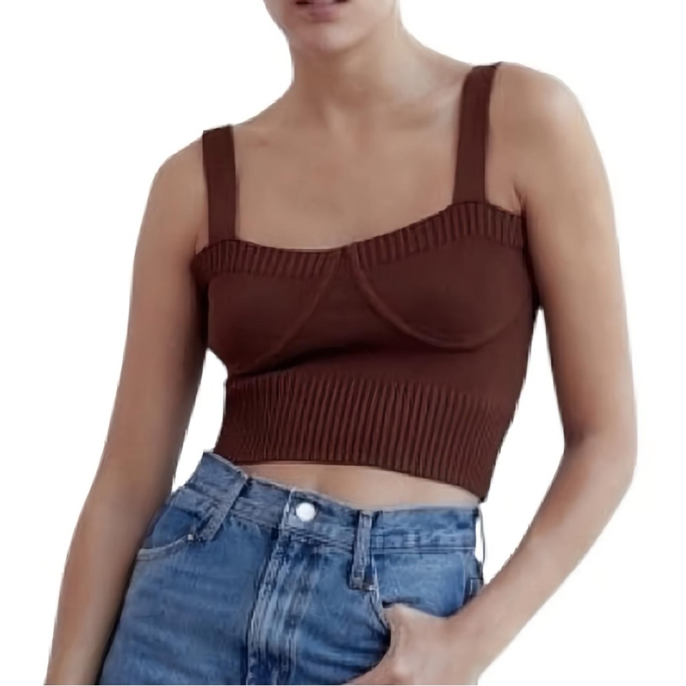 Zara Brown Ribbed Crop Top